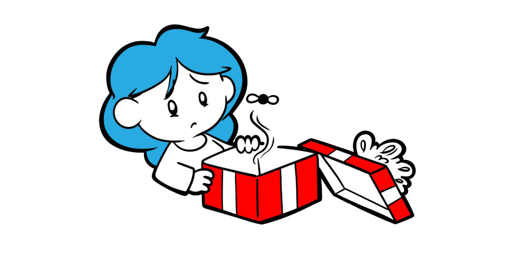 Scared Of The Anticlimactic Ending? - A reader opens a gift-wrapped box, but finds only a fly inside.