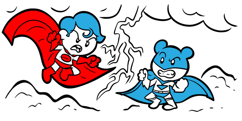 Readers Love 'Hero vs. Hero' – Find Out Why - Two superheroes clash in the clouds.