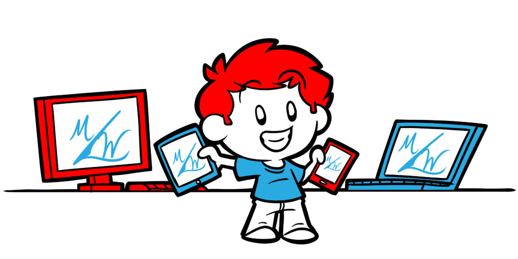 MasterWriter Review - An author holds multiple devices (tablets, phones, computers), all displaying the MasterWriter logo.