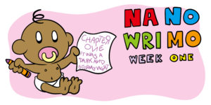 NaNoWriMo Week 1: How To Get Your First Draft Started - A baby holds a piece of paper, on which they've started their first chapter.