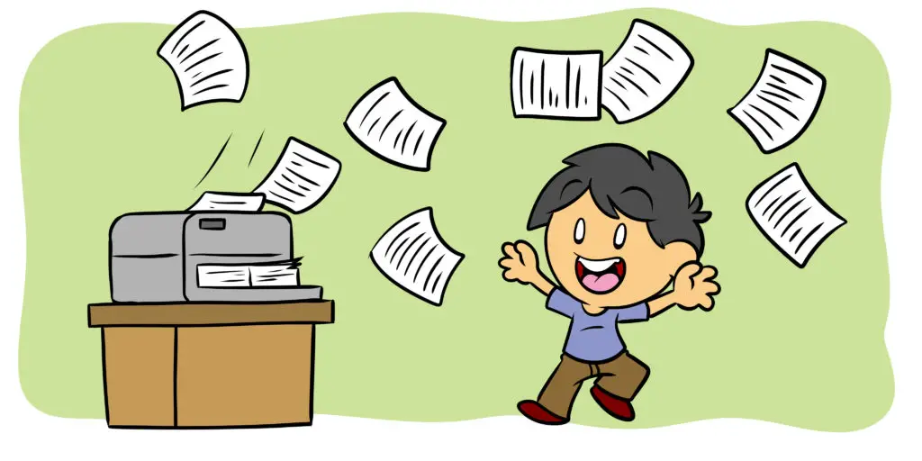 How To Back Up Your Work Like An Author - An author dances around their printer.
