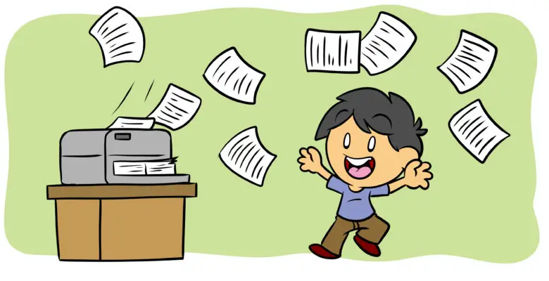 How To Back Up Your Work Like An Author - An author dances around their printer.