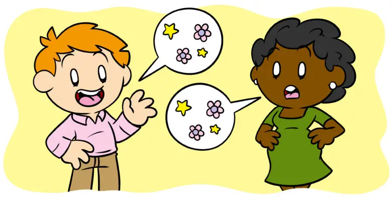 How To Make Sure Your Characters Don't Speak In The Same Voice - Two characters talk, their speech bubbles filled with identical symbols.