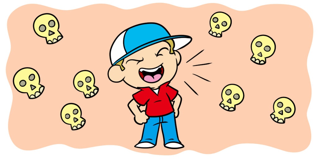 How To Make An Unlikable Protagonist Work For Your Story - A bully brays, surrounded by skulls.