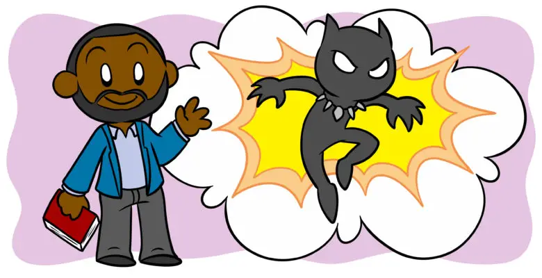 5 Ways Ta-Nehisi Coates Can Help You Improve Your Writing - Ta-Nehisi Coates waves, the Black Panther leaping from his thought bubble.