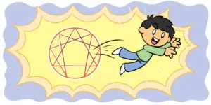 How To Create Characters Using The Enneagram - A character leaps from a complex 2D shape.