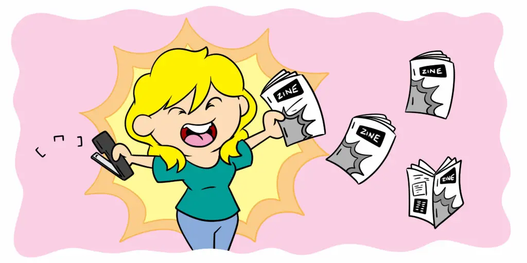 Is It Worth Publishing Your Writing In A Zine? - An author holds up a self-made zine.