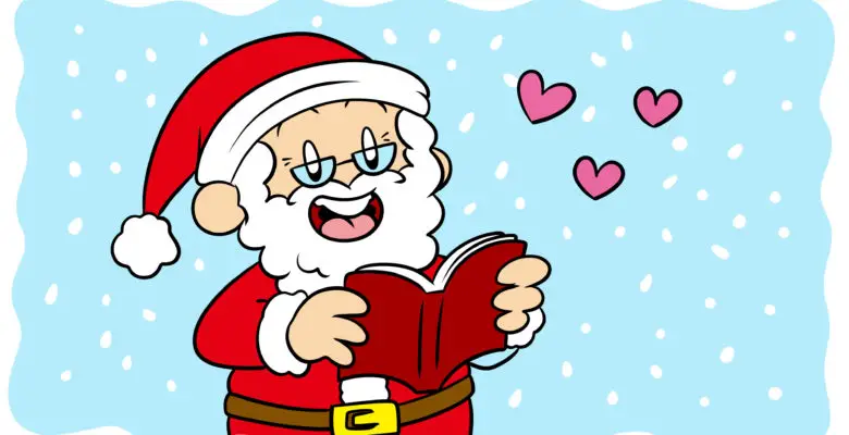 How To Write An Amazing Holiday-Themed Book - Santa reads a book, grinning.