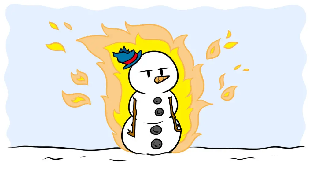 Oxymoron, Tautology, Or Malapropism? What You Need To Know - An irritated snowman is on fire.