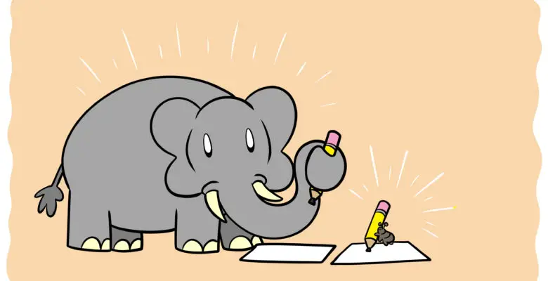 Are You An Elephant Writer Or A Termite Writer? - An elephant and a termite both hold pencils, ready to write.